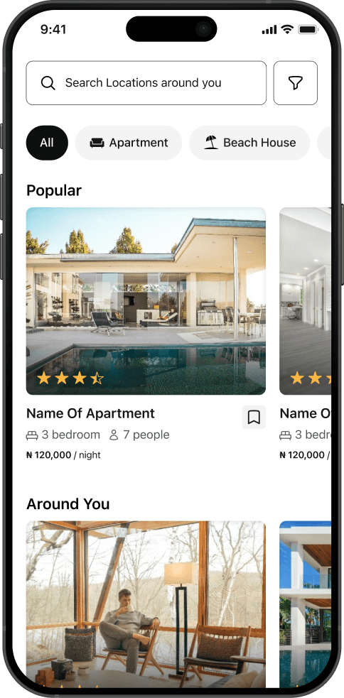 The Alcarza app showing verified short-term stays near you